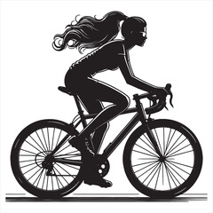 A woman bicycle riding bike cyclist in silhouette vector illustration on a white background