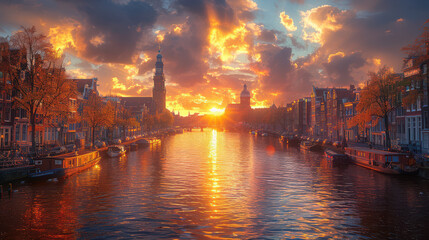 Naklejka premium Capture the grandeur of Amsterdam, Netherlands created with Generative AI technology