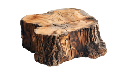 A cut tree stump with beautiful patterns, as a separate object on a transparent background. PNG image