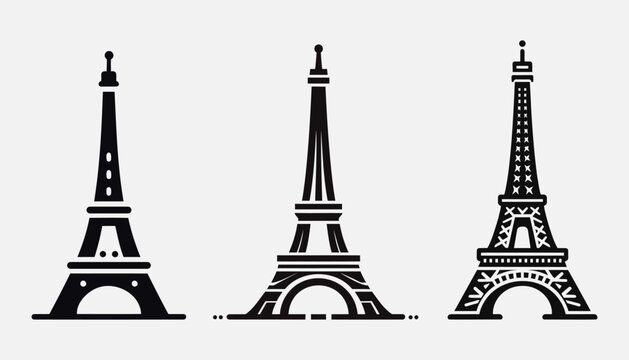 Eiffel tower black on a white background illustration. Olympics Paris