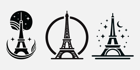 Eiffel tower black on a white background illustration. Olympics Paris