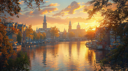 Capture the grandeur of Amsterdam, Netherlands created with Generative AI technology