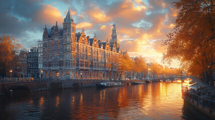 Fototapeta premium Capture the grandeur of Amsterdam, Netherlands created with Generative AI technology
