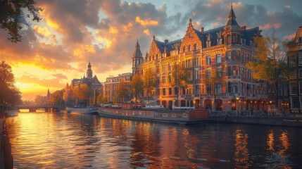 Fototapeta premium Capture the grandeur of Amsterdam, Netherlands created with Generative AI technology