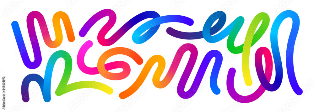 Leinwandbilder Abstract Color Gradient Shapes Set. Vector Graphic with Wavy Lines in Rainbow Colors. Colorful Fluid Wave Pattern. Squiggly Design Elements.
