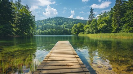 Picturesque lake with a wooden dock