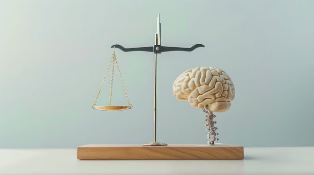 Balanced scale with human brain and AI chip, representing fairness in AI ethics, with copyspace. Fairness in ai ethics