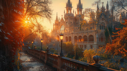 Naklejka premium Capture the grandeur of Barcelona, Spain created with Generative AI technology