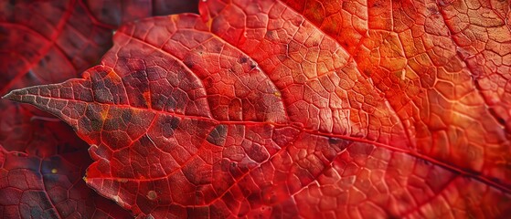 Fototapeta premium Macro shot of autumn maple leaves Detailed closeup of the intricate textures and colors of maple leaves, with ample copy space for text overlays