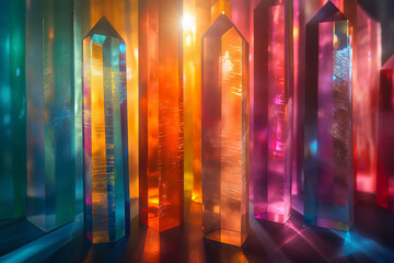 Colorful glass crystal on blurred background