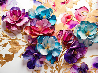 Artistic floral composition with gold leaf