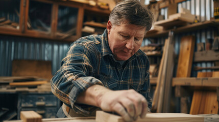 Obraz premium Middle-Aged Male Carpenter Profile., Professional Environment, Diverse Workforce, Corporate Photography, Team Collaboration, Engaged Employees, Authentic Work Settings.
