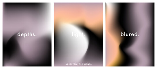 Vector simple and soft dark backdrop. Nude gradient posters set. Abstract neutral color banner. Blurred gradient background. Pastel smooth mesh shapes y2k aesthetic. Minimal templates for posters