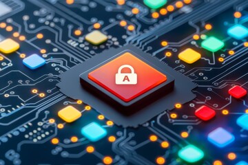 Futuristic AI microchip on a circuit board, representing advanced artificial intelligence, data processing, and smart computing in modern digital environments.