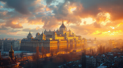 Obraz premium Capture the grandeur of Bucharest, Romania created with Generative AI technology