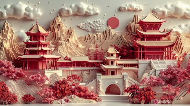 Kirigami paper crafts with a chinese festival theme