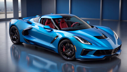 Obraz premium A blue luxury sports car.