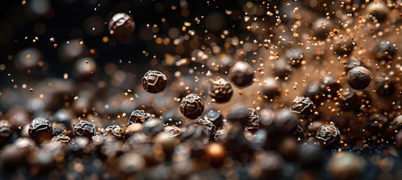Peppercorns on Black Background