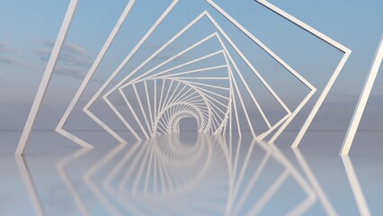 Architecture background geometric arched interior 3d render