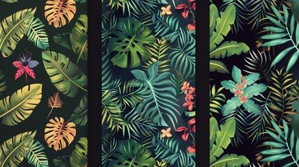 Fototapeta premium repeating nature patterns for print, leafes, branches, flowers, 16:9