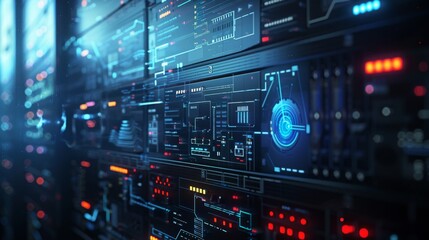 Fototapeta premium Futuristic Digital Interface with Advanced Data Visualizations, Generative AI