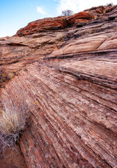 Layered weathered red sandstone rock formations