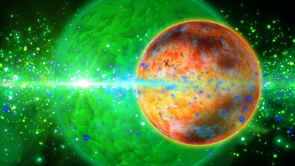 bright planet rotates against the background of the galaxy
