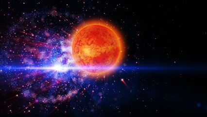 bright planet rotates against the background of the galaxy
