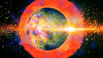 bright planet rotates against the background of the galaxy  © Olga