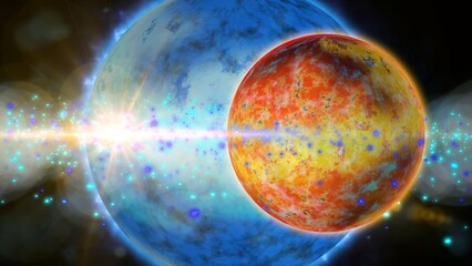 bright planet rotates against the background of the galaxy  © Olga