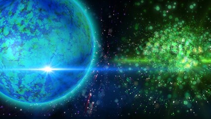 bright planet rotates against the background of the galaxy
