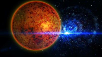 bright planet rotates against the background of the galaxy  © Olga