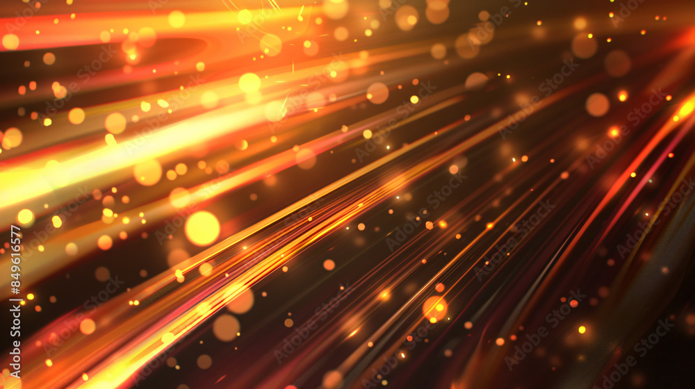 Poster Glowing light streaks converging on a distant point in abstract background