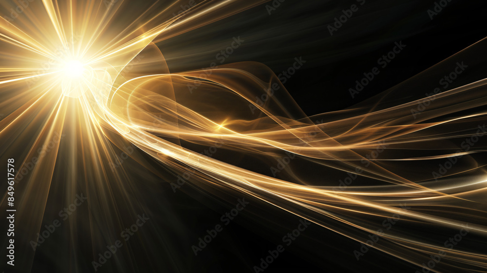 Poster energetic motion captured as golden light trails flow through space