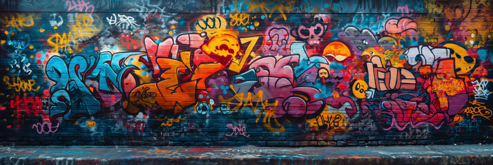 Colorful graffiti art on urban wall, depicting street culture and artistic expression, great for creative, urban, and cultural themes.
