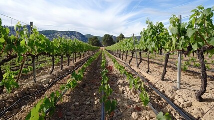 Naklejka premium Efficient Planting of a Vineyard with Drip Irrigation