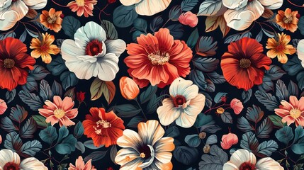 Fototapeta premium Floral themed seamless pattern