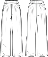 illustration of wide leg basic woven pant technical drawing vectoe