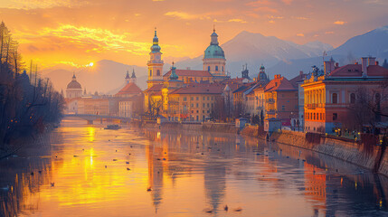 Fototapeta premium Capture the grandeur of Ljubljana, Slovenia created with Generative AI technology