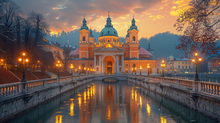 Fototapeta premium Capture the grandeur of Ljubljana, Slovenia created with Generative AI technology