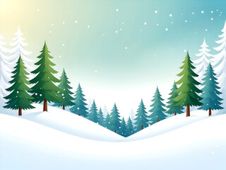 Fototapeta premium Christmas background with snow and pine trees, blue sky