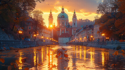 Fototapeta premium Capture the grandeur of Ljubljana, Slovenia created with Generative AI technology