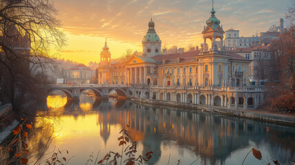 Fototapeta premium Capture the grandeur of Ljubljana, Slovenia created with Generative AI technology