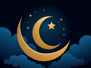 Naklejka premium vector crescent moon and clouds on a dark blue background