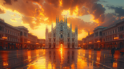 Obraz premium Capture the grandeur of Milan, Italy created with Generative AI technology