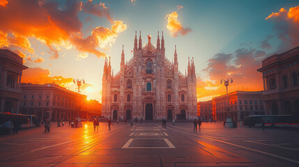 Obraz premium Capture the grandeur of Milan, Italy created with Generative AI technology