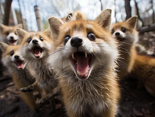 Obraz premium Excited Foxes: The Joyful Chaos