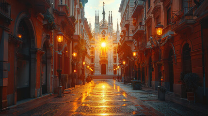 Naklejka premium Capture the grandeur of Milan, Italy created with Generative AI technology