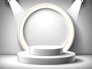 White studio background with round podium and spotlight for product presentation