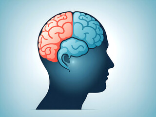 Fototapeta premium World Mental Health Day, vector illustration of a human head silhouette with a brain inside